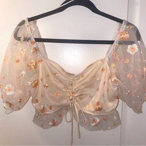 Embroidered Floral Crop Top